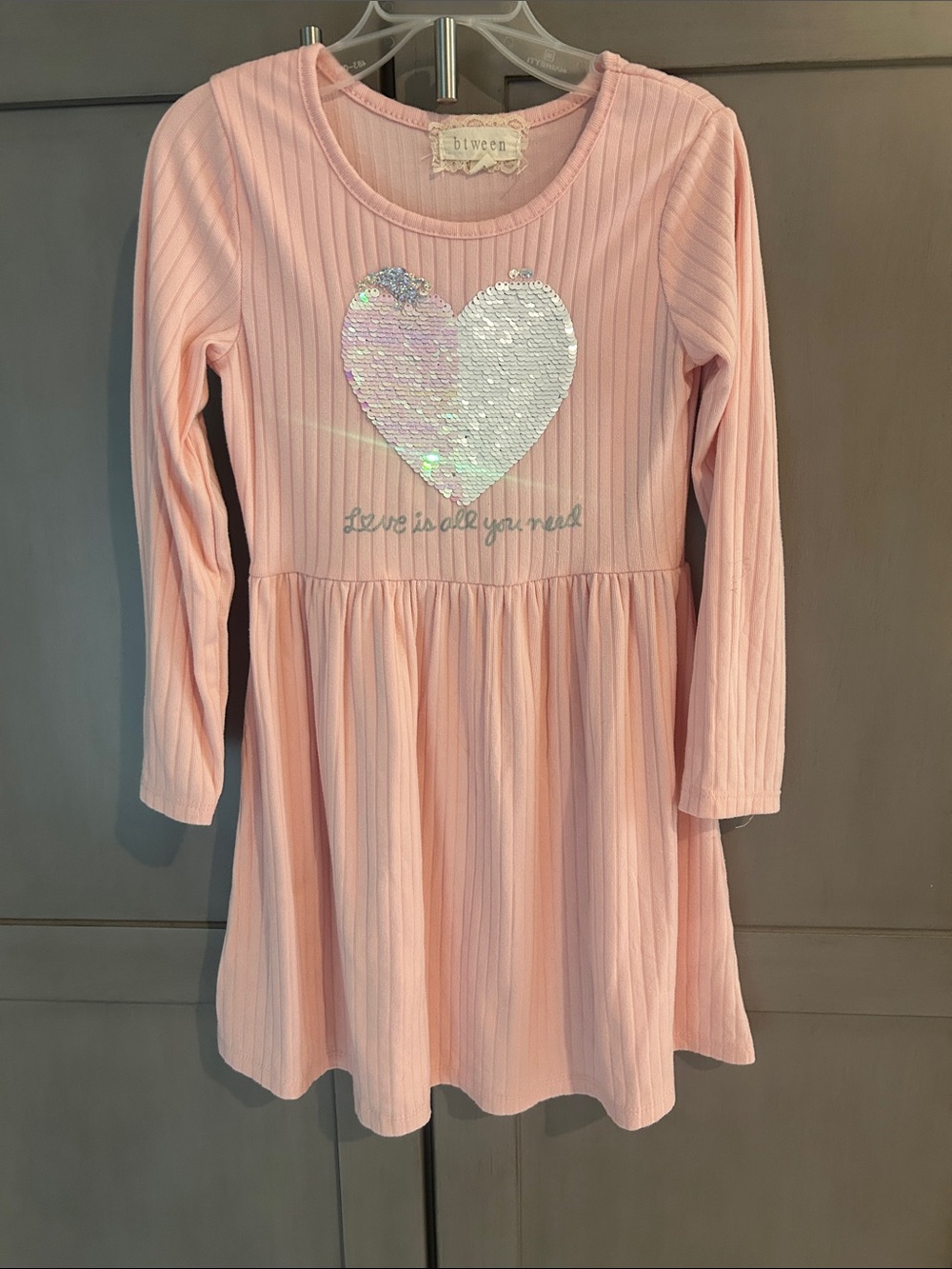 btween Pink Long-Sleeve Sequin Heart Dress